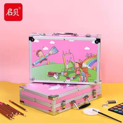 China Portable Case 145 PCS New Product Kids Art Supplies Oil Pastel Color Pencil Double Layer Aluminum Box Gift Art Set for sale