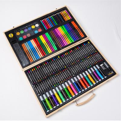 China Factory Direct Portable Case 180 Pcs With Colorful Watercolor Pen Wooden Box Stationery Kids Art Wax Crayon Pencil Set for sale