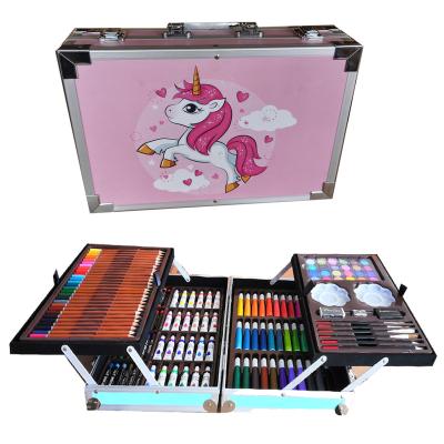 China Wholesale 145pcs Children's Porcelain School Art Stationery Drawing Set Horse Colors Aluminum Case (pencil, water color pen, crayon) for sale