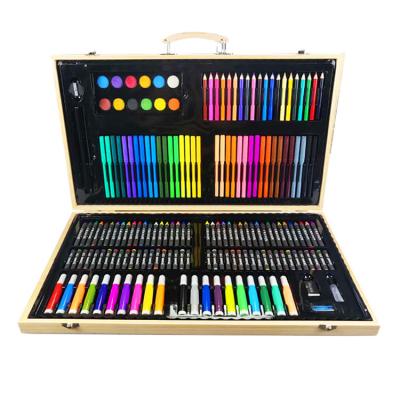 China 180PCS School LUXURY Wooden Case Kids Drawing Stationery Art Set with Crayon Acrylic Oil Pastel Colored Pencils Watercolor Paints Set for sale