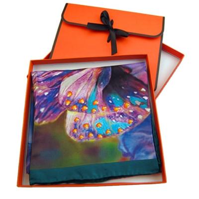 China Square New Design High Quality Hand Rolled Logo Printing Silk Scarf for sale