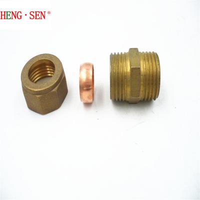 China Brass Compression H59 Straight Brass Coupler 15mm With Copper Rings For Plumbing for sale