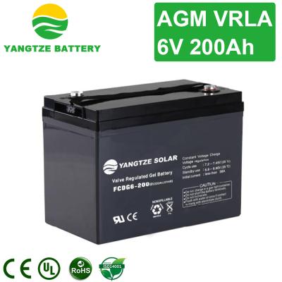 China Deep Cycle AGM Solar Energy Battery Storage Systems Yangtze vrla 6v 200ah battery for sale