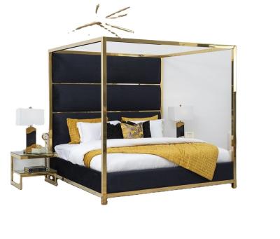 China Professional Storage Factory Upholstered Steel Canopy Bed Velvet Bedroom Furniture for sale