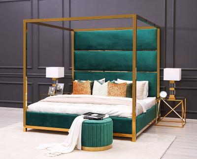 China Storage 4 Full Gold Four Poster Metal Canopy Beds White Twin Queen King Size Canopy Bed Frame for sale