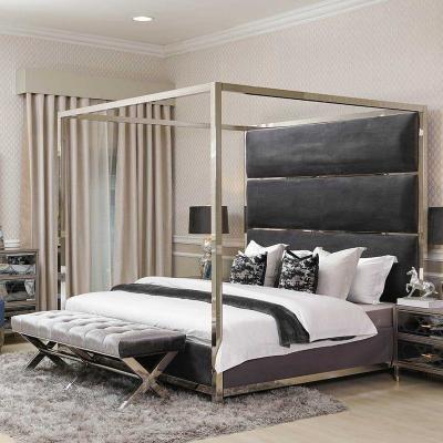 China Fast Delivery 200cm*200cm Elegant Modern Aluminum Bedroom Furniture Canopy Metal Upholstered Bed Frame For Bed for sale