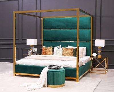 China Stylish High Quality 200cm*200cm Metal Bed Frame Canopy Upholstered Bed For Bedroom Furniture for sale