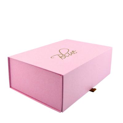 China Low Price Recyclable Gold Ribbon Stamping Recycled Gift Packing Pink Cardboard Box With Printed Logo for sale