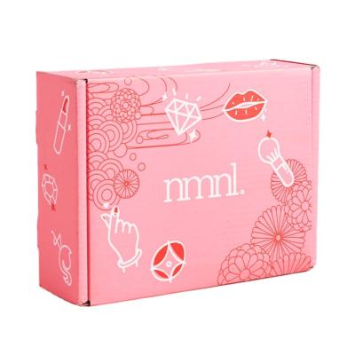 China Custom Recycled Materials Gift Mailing Box Customized Design Multiple Logo Printing Colorful Postal Pink Gift Packaging For Cosmetic Apparel FZ-68 for sale