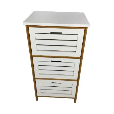 China Environmental Friendly White Painting Bamboo Framed Wooden Organizer Storage Bathroom Side Cabinet With 3 Drawers Te koop