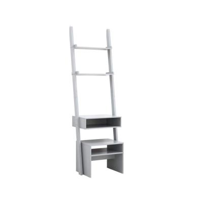 China Gray Modern Vintage Style Ladder Shelving 3 Tier Modern Bookcase Sustainable With Desk And Stool for sale