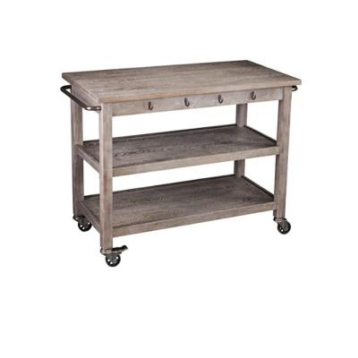 China New Rustic Brown Wood Finish Kitchen Island Kitchen Sideboard Natural Wood Cart With Wheels for sale