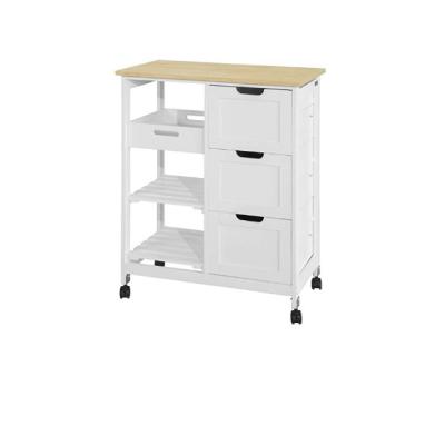 China Modern Design MDF Building White Metal Serving Storage Space Wooden Kitchen Island Rubber Top Rubber Top Sufficient Cart for sale