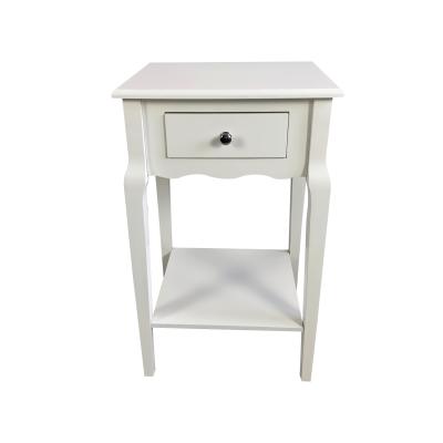 China Elegant French Style Modern White Nightstand Bedside Corner Table Coffee Table With One Drawer for sale