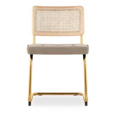 China Nordic Custom Modern Design Velvet Metal Rattan Woven Legs Chairs Armrest Cooling Wooden Dining Chair for sale