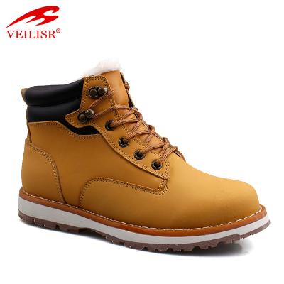 China Anti-slippery Faux Leather Outdoor Fashion Shoes Fur Winter Men's Mid Top Boots for sale