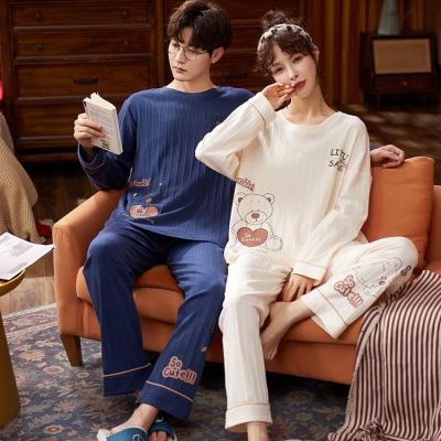 China Autumn Lounge Wear Men QUICK DRY 2 Pcs Pijama Couple Pillamas Dama Lady Sleepwear Pajama Homme Cotton Pajamas Home Wear Clothes For Woman for sale