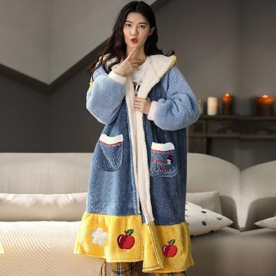 China One Piece Long Robe Femme Fleece Pajamas For Women Winter Sleepwear Pillama Thermal Luxury Cute Fleece Pajama Bathrobe Felpa Pijama for sale