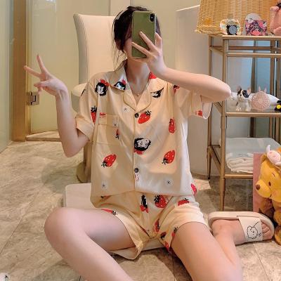 China Lady QUICK DRY Print Cartoon Shorts Daster Baju Tidur Murah Women Pajamas China Grosir Piyama Wanita Sheath Pajamas Milk Silk Sleepwear Set for sale