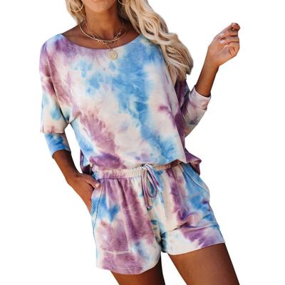 China Winter Pillamas de Mujer New Designers Breathable Pajamas Two-Piece Nightwear Tie Dye Pajamas Women Sleepwear Nightgowns For Women for sale