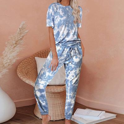 China Women's QUICK DRY Cotton Pajamas Casual Sleep Home Wear Pillama Winter Sleepwear Set Tie Dye Two Piece Pajamas Pijama Mujer Algodon For Women for sale