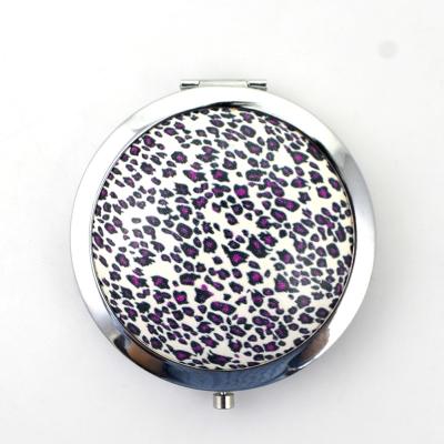 China Small Metal PU Leather Pocket Cosmetic Mirror Hand Magnifying Compact Mirror for sale