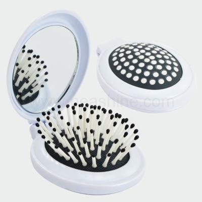 China Double Sided Plastic Oval Hair Brush and Compact Mirror Set Comb Mirror, Folding Comb with Mirror for sale