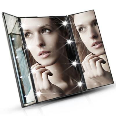 China Lighted 3 Sides LED Black Compact Mirror Table LED Cosmetic Mirror for sale