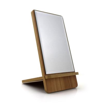 China Small Wooden Desktop Mirror Makeup Stand Up Table Mirror for sale