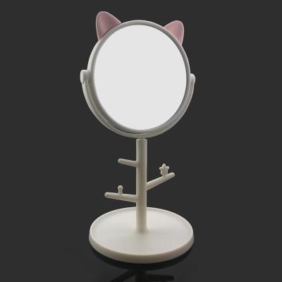 China Newest White Plastic Desktop Mirror Makeup Table Mirror With Cat Ears for sale