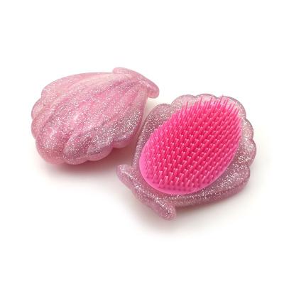 China Shell Shape Shiny Color Pocket Cute Home Pink Hair Brush for Women and Kids for sale