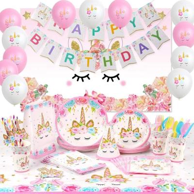 China To Wedding Unicorn Party Supplies Tableware Set Serves 16 114 Pieces Perfect for Girls Birthday and First Birthday for sale