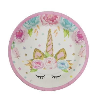 China Birthday Party China Unicorn Pattern Disposable Paper Plate Factory For Wedding Birthday Decoration Party Supplies for sale