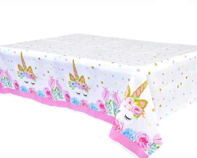 China Wholesale Cheap Plastic Colorful Table Cover Unicorn Pattern Table Cover For Party for sale