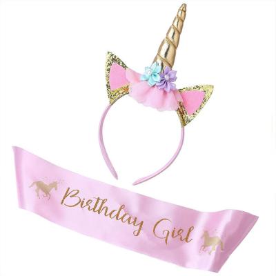 China Unicorn Headband And Birthday Girl Sash Paper Decoration from Unicorn Party Suppliers Happy Birthday for sale