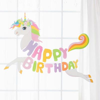 China Unicorn Cartoon Happy Birthday Banners Card , Party Decorations Baby Birthday Blank 250gms Panel Decorations for sale