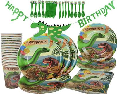 China Brithday Party YOT Dinosaur Happy Birthday Party Decorations Kit The Supplies Celebration Pack of 140 Pieces (Serves 20) Plates Cups Napkins for sale