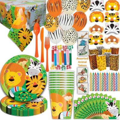 China YOT Birthday Jungle Animals Party Supplies 16 Includes Dishes Cutlery Cups Towels Cups Napkins Kids Birthday Baby Shower Decorations for sale