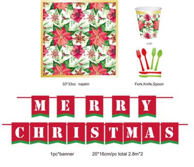 China Christmas Party Merry Christmas Paper Plate Cup Napkin Tableware Set Decoration of 16 for sale