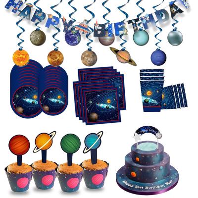 China For Wedding Birthday Party Kids Outer Space Party Supplies Cupcake Topper Plate Astronaut Space Decor Solar System Planets Paper for sale