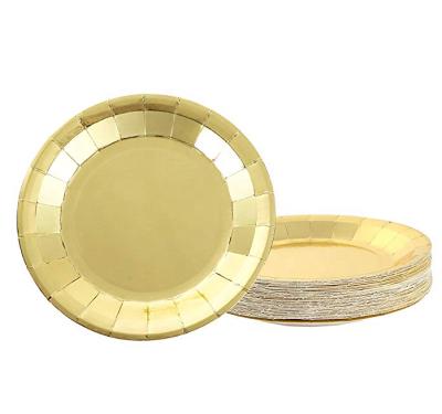 China YOT Paper 16 Packs Disposable Gold Foil Tableware Party 9*9 Inch Paper Plate For Party Supplies for sale