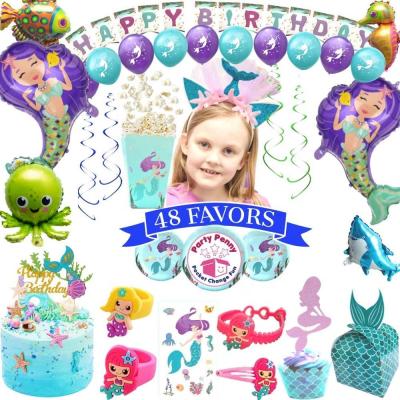 China Mermaid Party Paper Supplies - with Purple Teal Balloons Cake Topper Plate Cup Napkin Mermaid Gifts Headband Balloons Sets for sale