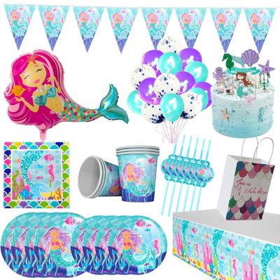 China Brithday Party Mermaid Party Supplies Pack, Disposable Tableware and Birthday Party Decoration Set, Perfect for Little Girls for sale