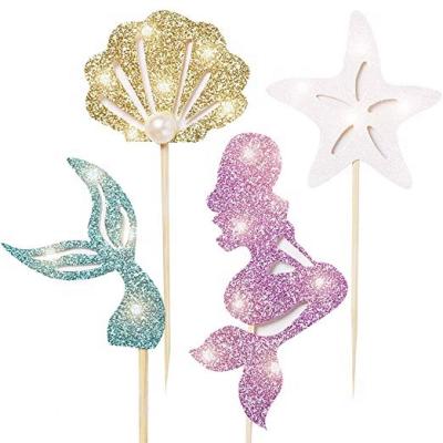 China YOT Mermaid Cake Topper Glitter Birthday Party Decorations Party Supplies Kids Cake Toppers 1.97*1.19 inch for sale