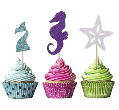 China Brithday Party Yiwu Supplier 24 Pieces Mermaid Theme Glitter Cupcake Topper Cake Picks Baby Shower Birthday Gifts Decoration For for sale