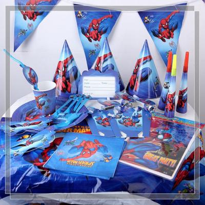 China Brithday Party YOT Spiderman Party Theme Birthday Party Decor Straw Tableware Set Baby Shower Banner/Flag Napkin Cup Paper Plate Party Supplies for sale