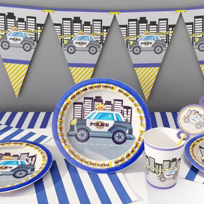 China Kids Brithday Party Cop Car Party Supplies Little Ones Keep Order Kids Birthday Party Decorations Paper Cup Banner Paper Plates Kids Party Gift boys for sale