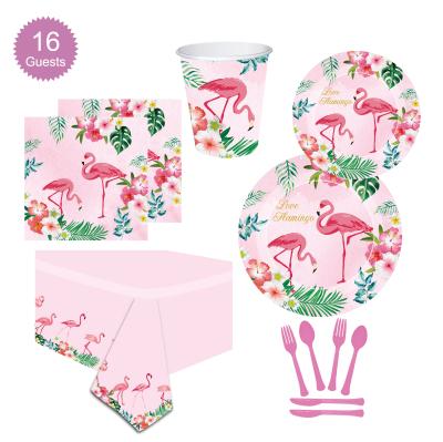 China Brithday Party 16pcs Flamingo Paper Flamingo Party Tableware For Hawaiian Flamingo Party Supplies for sale