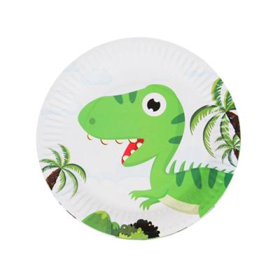 China 300gms White Board Custom Party Supplies 10pcs Dino Dinosaur Theme Party Disposable Tableware Paper Dessert Plate Dishes for sale