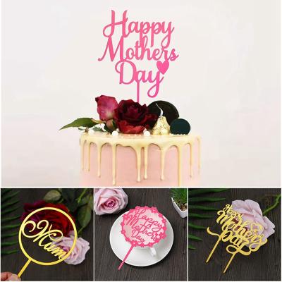 China Custom Size Rose Gold Mothers Day Birthday Cake Topper Dessert Decoration For Mum Party Cupcake Acrylic Happy Gifts Lovely Toppers for sale